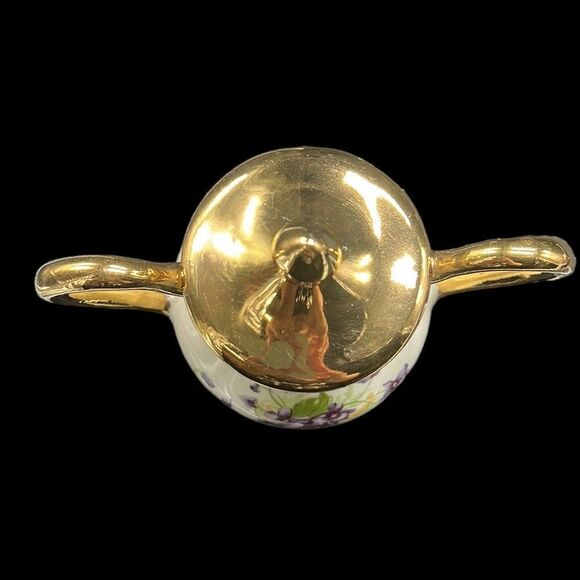 Sugar Bowl and Creamer Vintage Antique Reproduction 22 K Gold Cream Floral - Picture 6 of 15